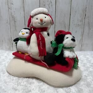 Hallmark Animated Musical Snowman Sleigh w Penguin & Dog Christmas Decor